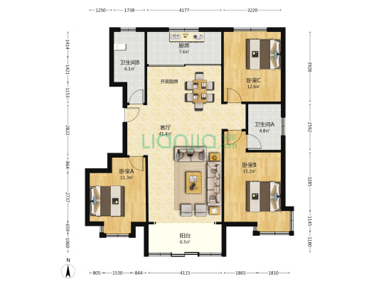 安泰华府 3室1厅2卫 138平方