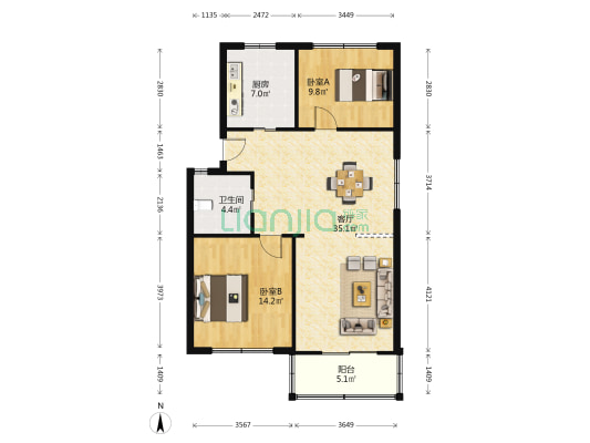 丹凤新村西区 2室1厅1卫 93平方