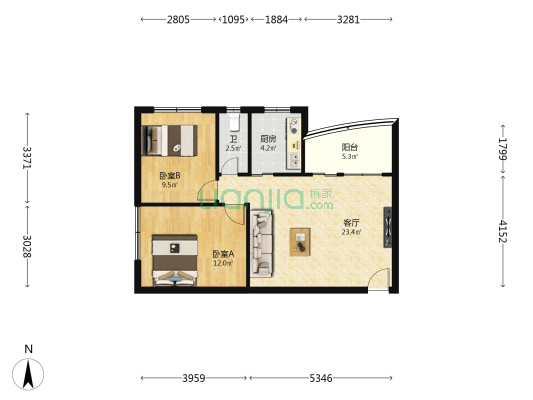 聚源楼 2室1厅1卫 58平方