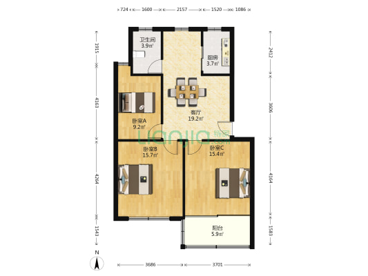 海港新村 3室1厅1卫 87平方
