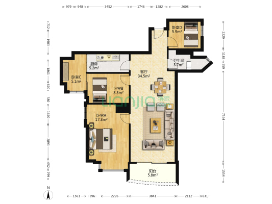 翠屏中惠雅苑 4室1厅1卫 112平方