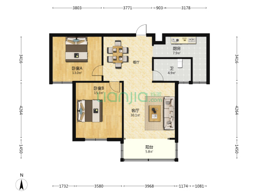 丰润 · 景弘国际 2室1厅1卫 107平方