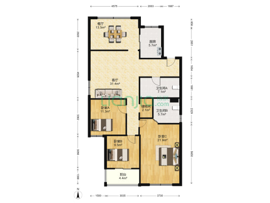 盛世华城 3室2厅2卫 152平方