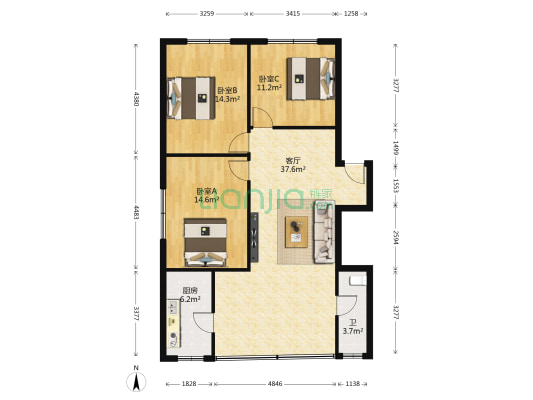 陵州路三段22号 3室1厅1卫 145平方