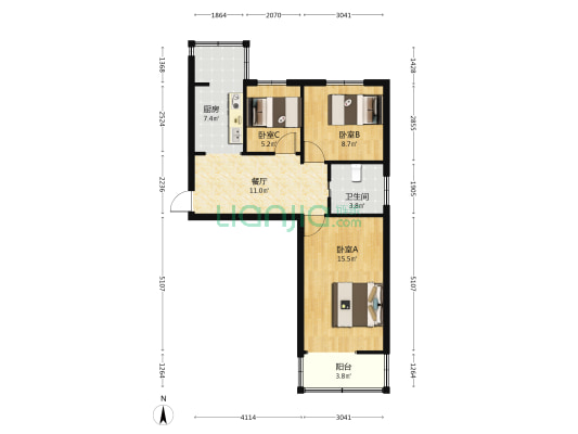 司法局宿舍 3室1厅1卫 67平方