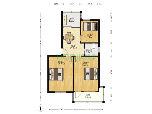 聚龙新村 3室1厅1卫 74平方