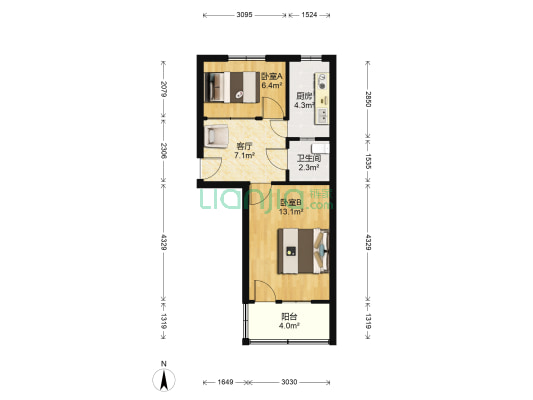 房子全阳两居室，出小区范阳路838站点，交通便利，-户型图