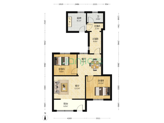 八一路417号 2室2厅1卫 80平方
