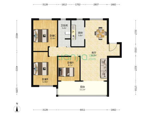 碧桂园春暖花开 3室1厅1卫 108平方