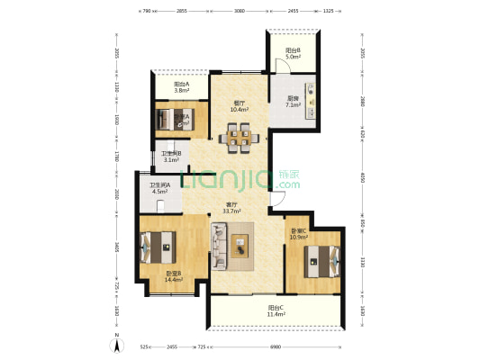 步阳禧御府 3室2厅2卫 132平方