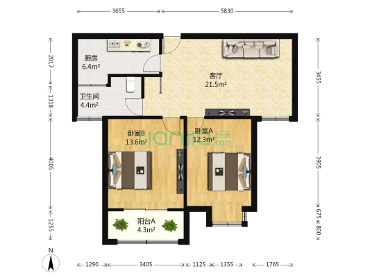 融悦华庭 2室1厅1卫 86平方