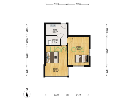 采荷绿萍 2室0厅1卫 44平方