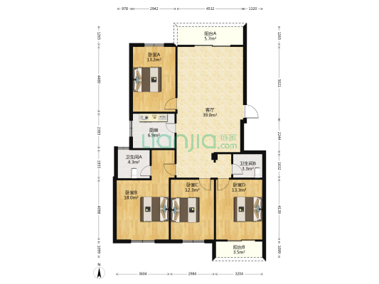 新嘉小区 4室1厅2卫 135平方