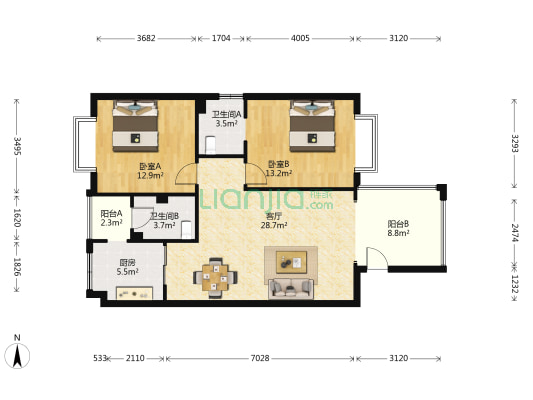 丽景欣城三期 2室1厅2卫 88平方