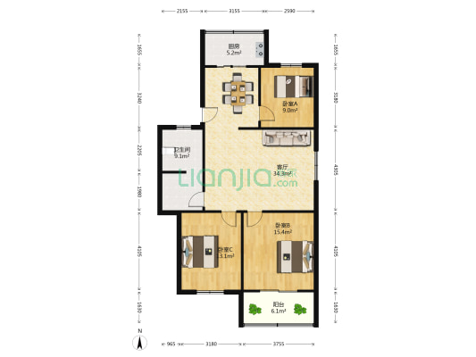 华康园小区 3室1厅1卫 112平方