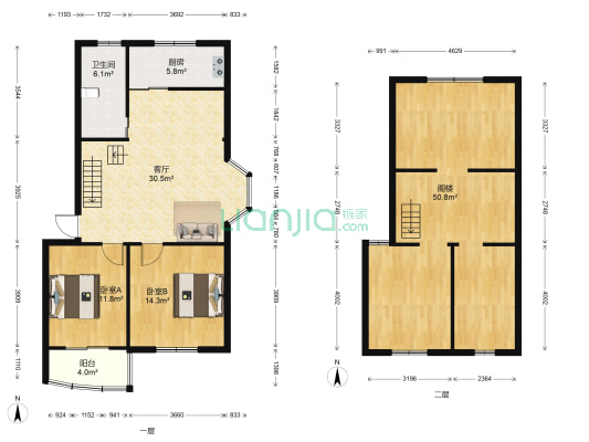 时代雅居 2室1厅1卫 86平方