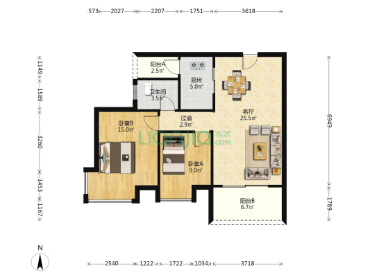 国恒华府 2室1厅1卫 84平方