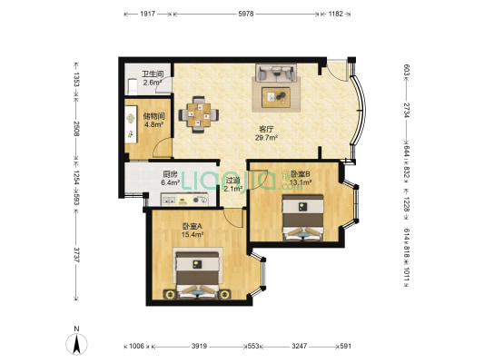 龙凤花园 2室1厅1卫 92平方