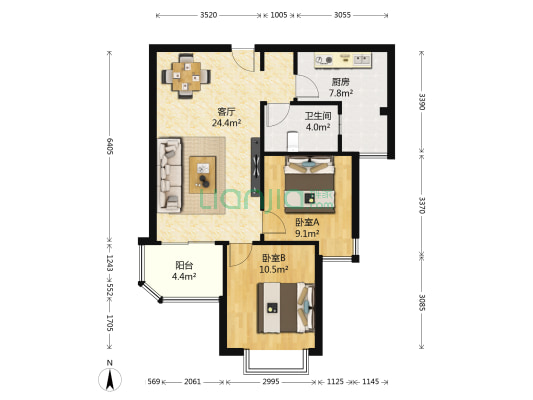 兰州恒大绿洲·二号院 2室1厅1卫 88平方