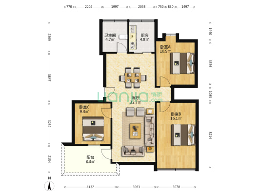 上板塘北面小区 3室1厅1卫 97平方