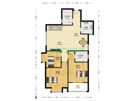 曲江杏林园 3室2厅2卫 131平方