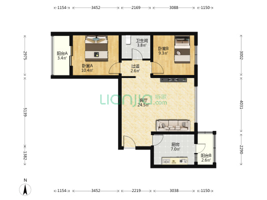 新景家园 2室1厅1卫 87平方