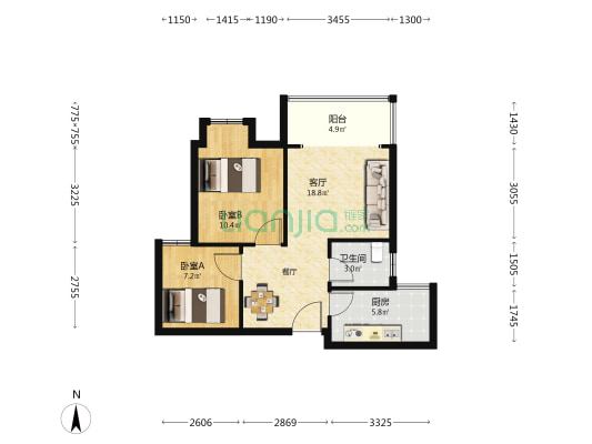 岷怡苑南区 2室1厅1卫 63平方