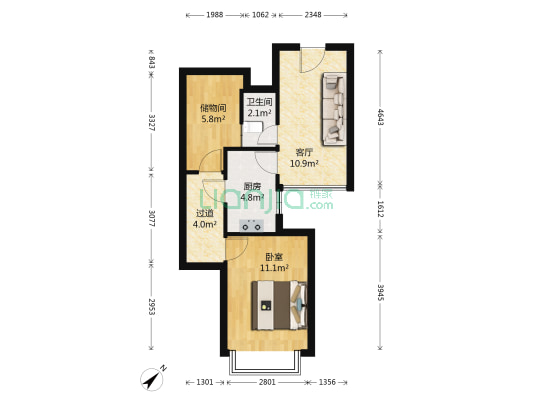 西城公馆 1室1厅1卫 56平方