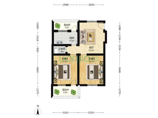 白泉街 2室1厅1卫 64平方