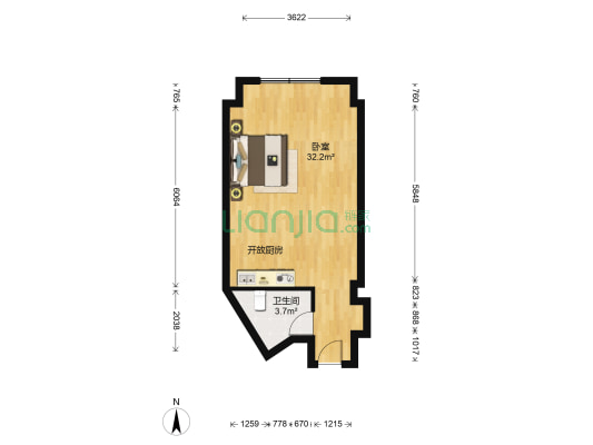 瀚博大厦 1室0厅1卫 54平方