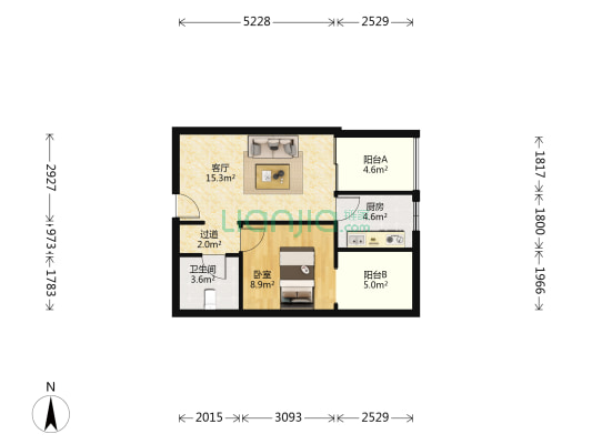 锋尚阳光 1室1厅1卫 61平方