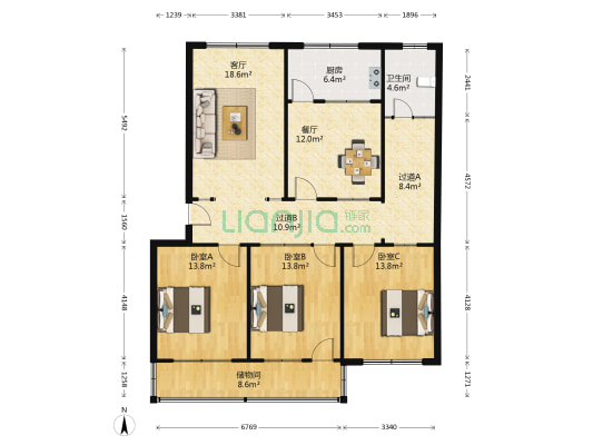 圣城怡苑 3室2厅1卫 137平方