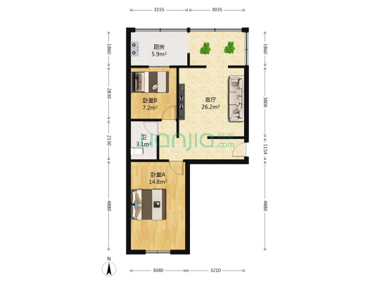 七里河水电小区 2室1厅1卫 70平方