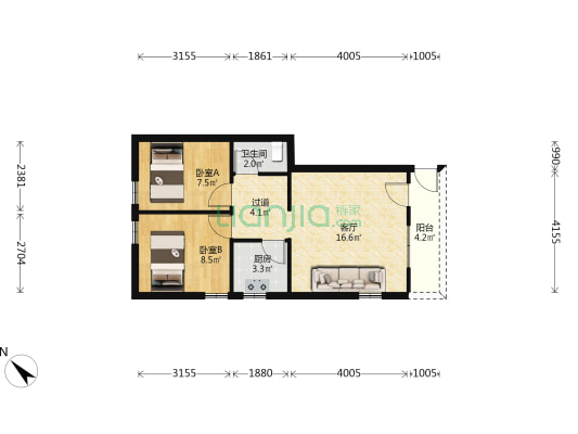 大坡头村 2室1厅1卫 56平方