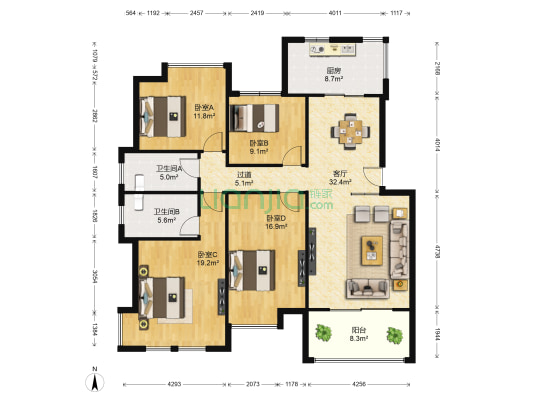 保集半岛御河湾二期 4室1厅2卫 122平方