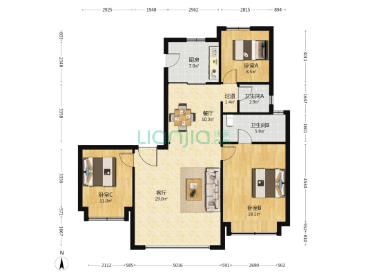 招商江山玺 3室2厅2卫 142平方