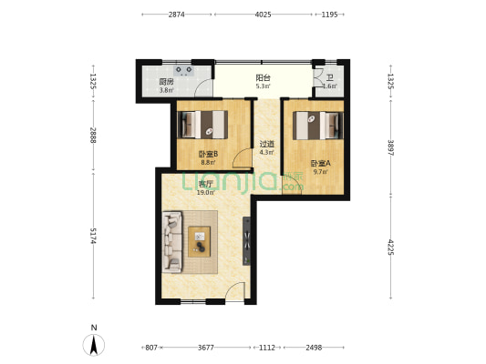 东升街 2室1厅1卫 54平方