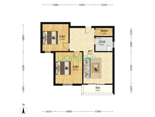 幸福家园小区 2室1厅1卫 88平方