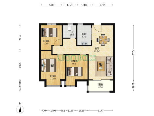 博雅文苑 3室1厅1卫 93平方