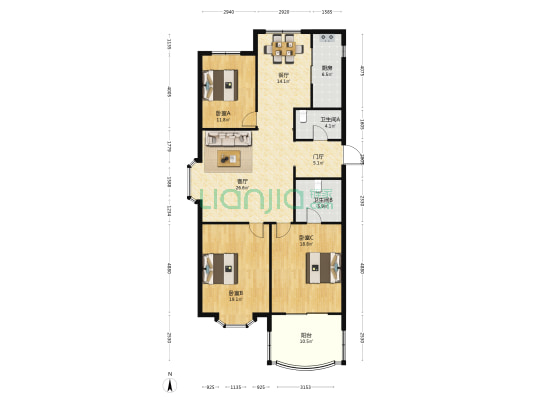 宏达名都花园 3室2厅2卫 143平方
