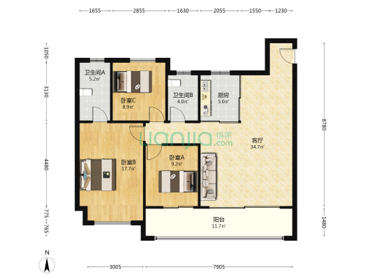 金地华著 3室1厅2卫 127平方