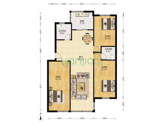 银经楼 3室1厅2卫 128平方