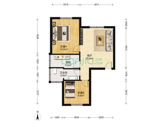 奎园望月园 2室1厅1卫 67平方