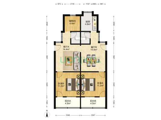 环城西二路 2室2厅2卫 90平方
