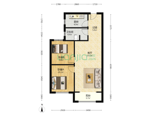 金地学府 2室1厅1卫 87平方