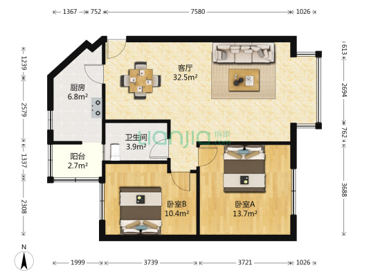 二十一世纪花园四期 2室1厅1卫 89平方