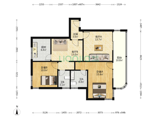 观潮居 2室2厅2卫 98平方
