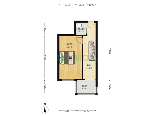 气象宿舍回迁楼 1室1厅1卫 36平方