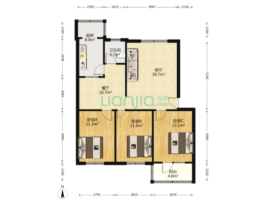 新秀路1号院 3室2厅1卫 104平方