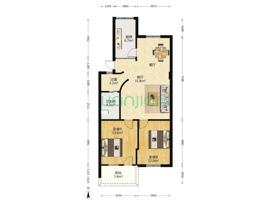友汇花园 2室1厅1卫 96平方